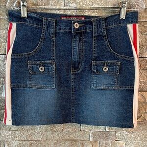 Vanilla Star DENIM Vintage Mini Skirt with Red and White Stripes
